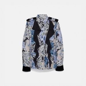 Coach Black/Blue Kaffee Fassett Print Pleated Blouse Sz 6